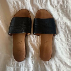 Black Leather Slides